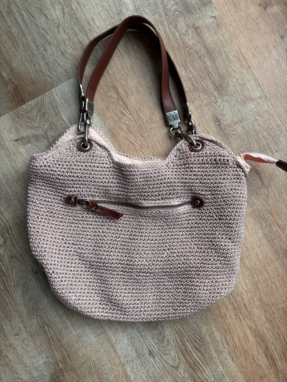 The Sak Pink Shoulder Bag with Leather Trim EUC